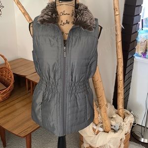 Mountain lake grey with brown faux fur Puffer vest S/M